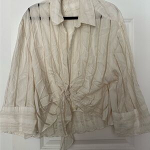 Zara Cream Sheer Striped Blouse